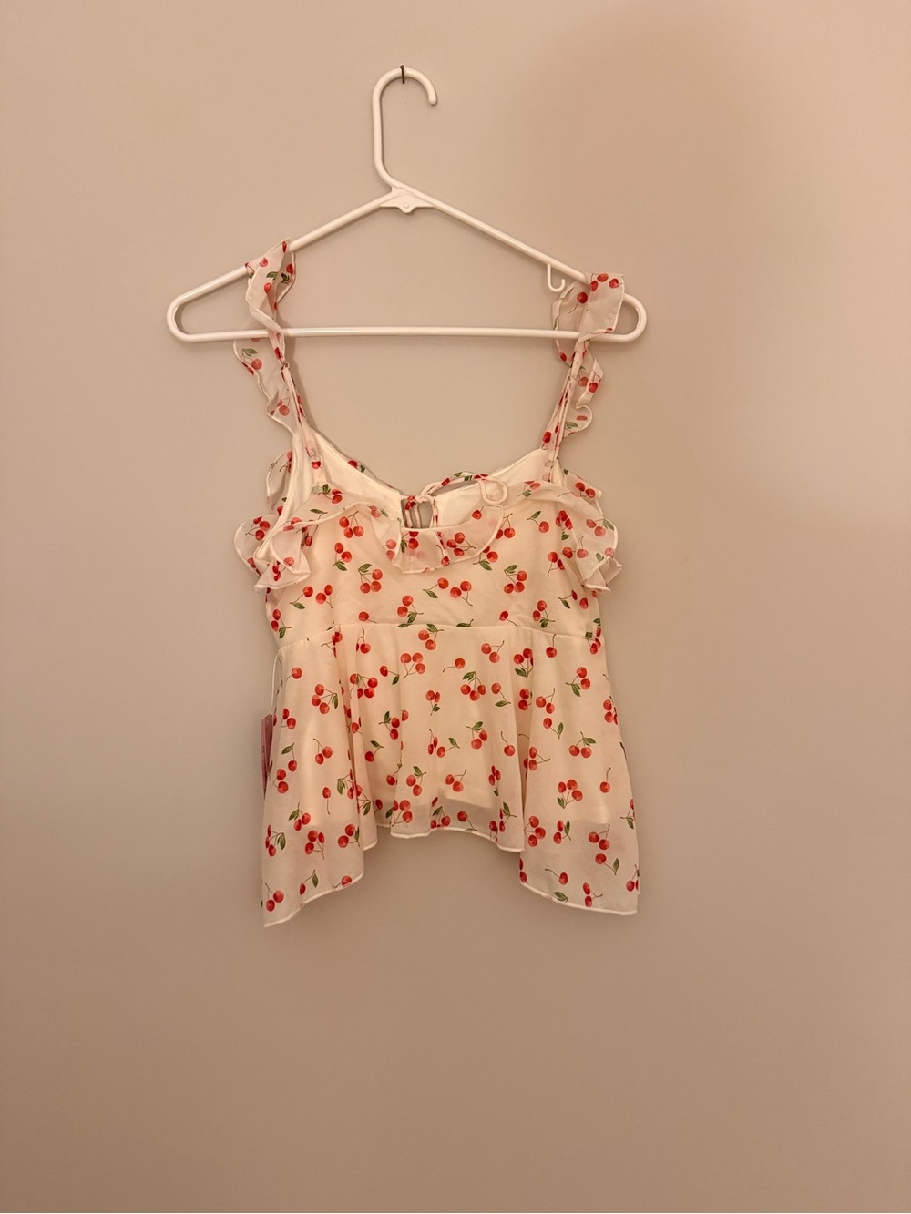 Ruffled Cherry-Print White Tank Top